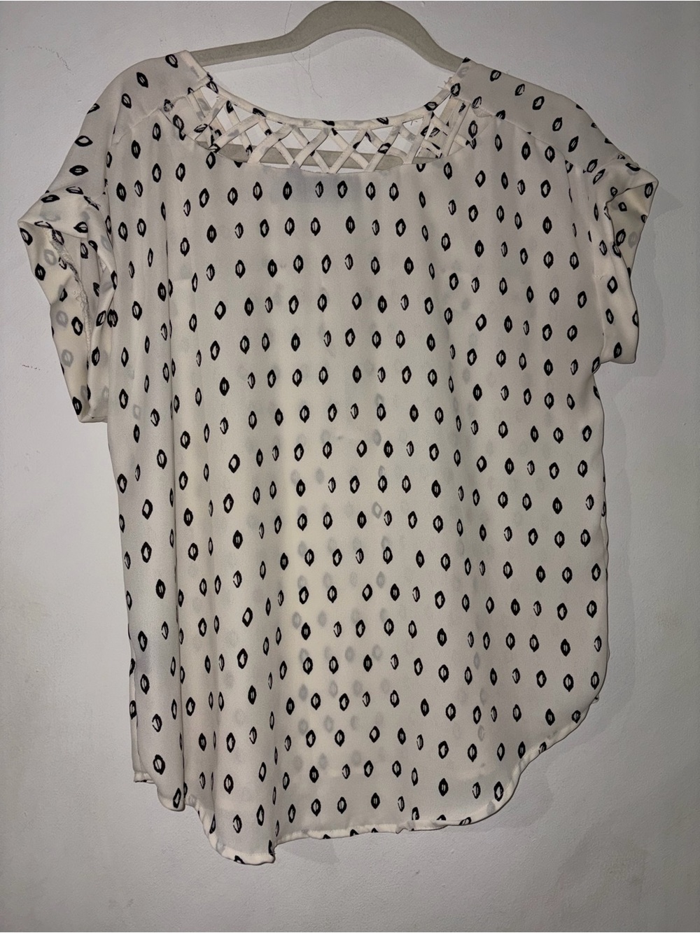 Apt. 9 Cream Blouse with Black Dot Print and Front Zip - Picture 3 of 4